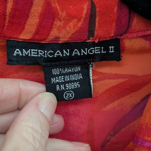 American Angel Il Vibrant Red and Pink Floral Blouse - Picture 2 of 4